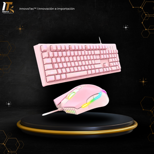 Kit Teclado y Mouse Gamer Rosa con Luz LED