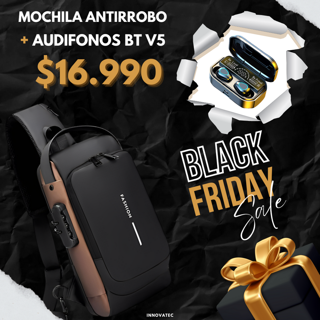 Mochila Antirrobo + Audífonos con caja digital